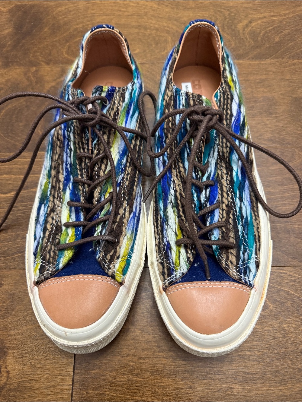 Converse Multicolor Knit Low-Top Sneakers with Brown Leather Toe
